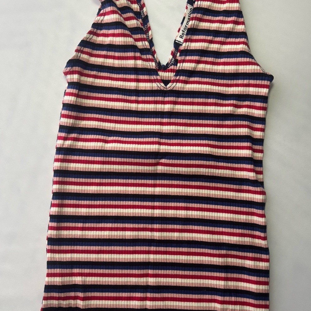 Reformation Navy, Pink & Cream Striped Ribbed Tank